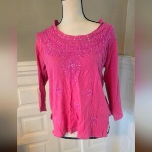 India cotton pink peasant shirt XL juniors size with sequin and embroidery